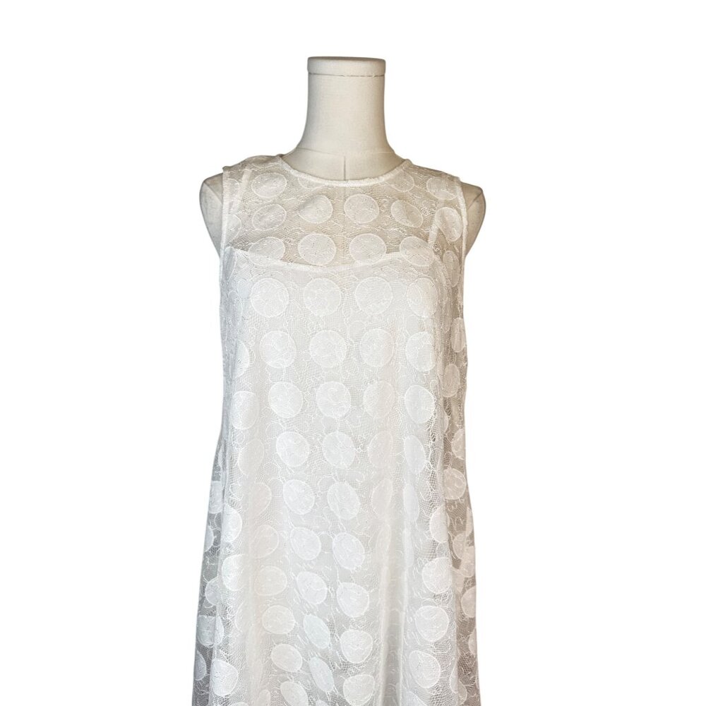 Donna Morgan Size 6 White Lace Polka Dot Sleeveless Shift Dress - Picture 4 of 15